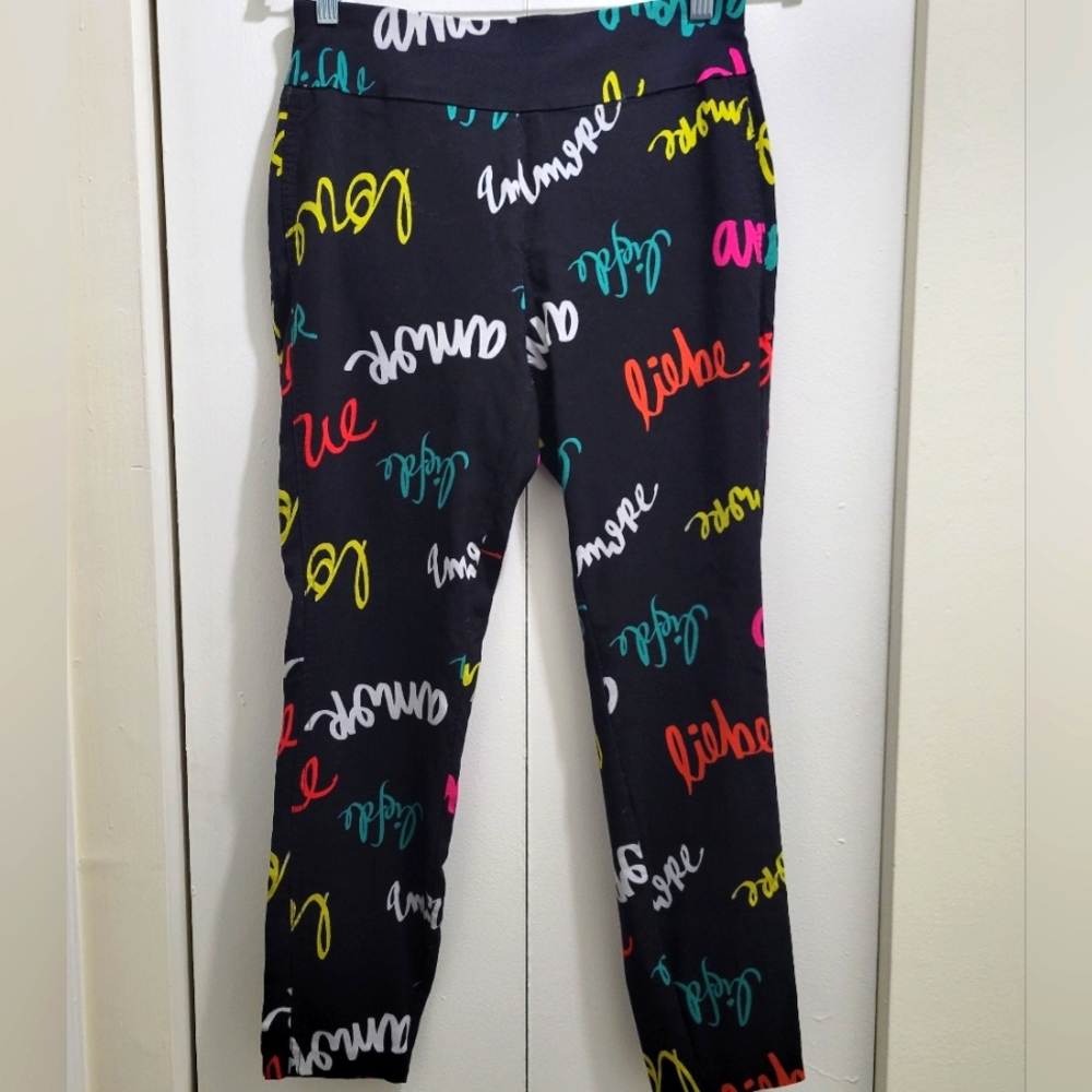 ☆ NY & Co Black Graffiti Straight Leg Pants size M